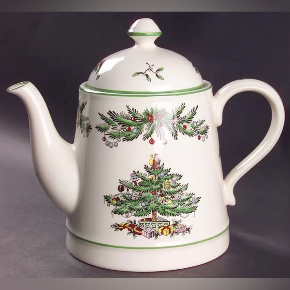 RARE! Spode Christmas Tree Garland Teapot 🫖 Earthenware Terracotta Tea Kettle‎